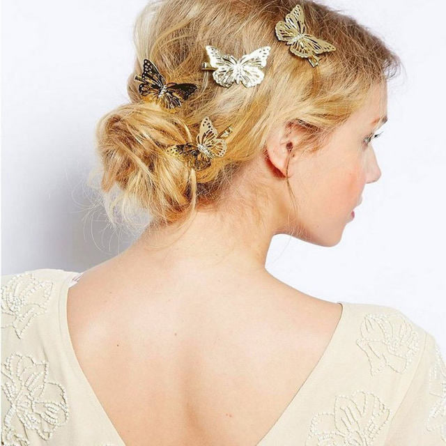 Golden Girl Butterfly Hair Clips